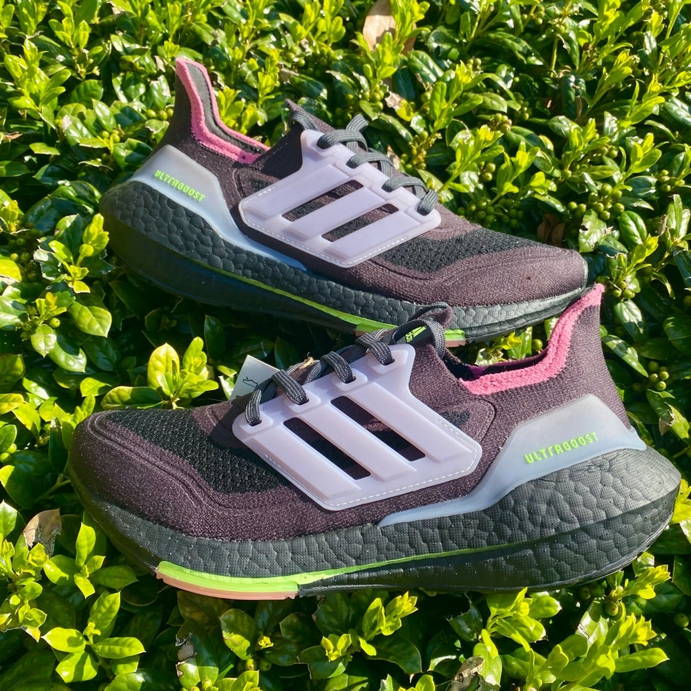 Adidas UltraBoost 21 Women’s Black Running Shoes with Pink and Neon Green